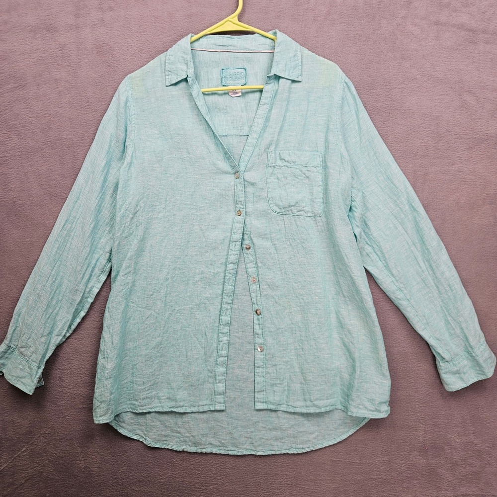 Sigrid Olsen Blue Coastal 100% Linen Button Down Shirt Size M